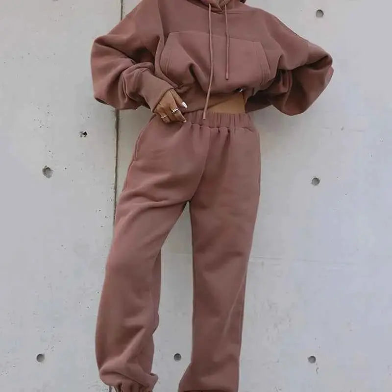 Women Fleece Two Piece Set Hoodie And Sweatpants Tracksuit 2023 Spring Winter Vintage Y2K Streetwear