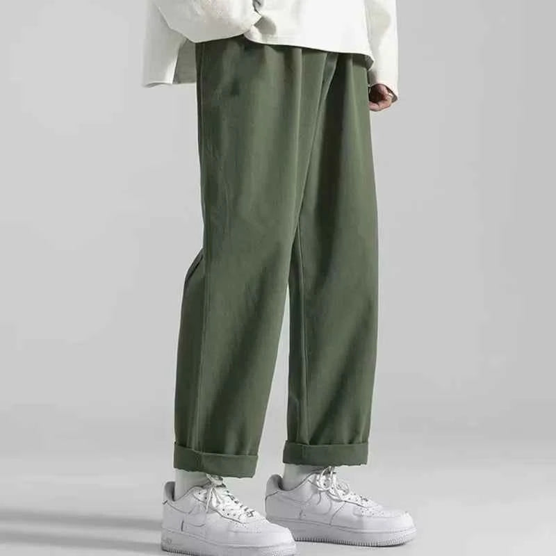 Men's Casual Khaki Pants Loose Fit Straight Leg Wide Leg Korean Style Trousers For Everyday Wear