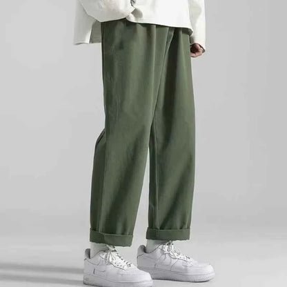Men's Casual Khaki Pants Loose Fit Straight Leg Wide Leg Korean Style Trousers For Everyday Wear