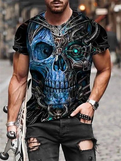 Mens T Shirt For Men Skull Graphic Horror Print Tops Short Sleeve Fashion Casual Oversized Tee Street Clothing
