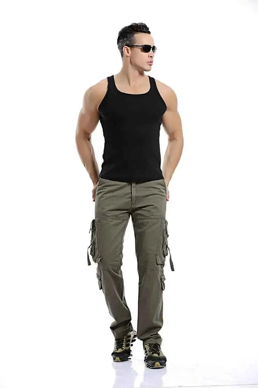 Mens Tactical Cargo Pants Multi Pocket Washed Cotton Loose Fit Overalls For Men Sizes 28 To 42