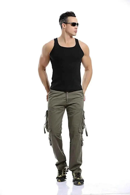 Mens Tactical Cargo Pants Multi Pocket Washed Cotton Loose Fit Overalls For Men Sizes 28 To 42