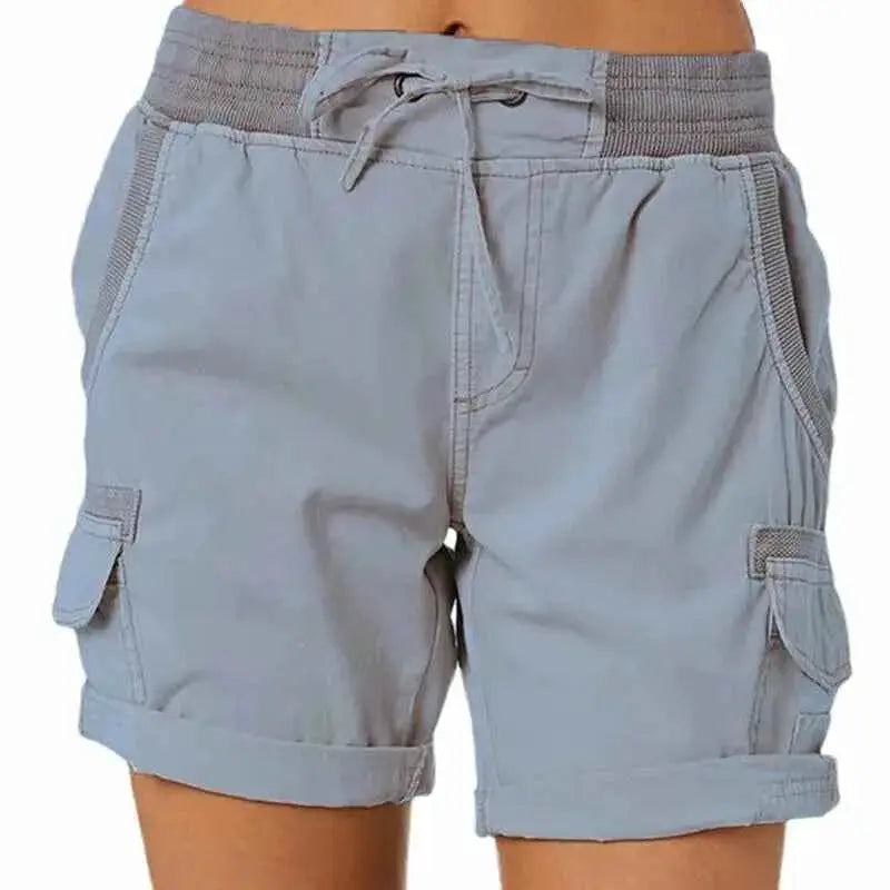Womens Cargo Shorts High Waisted Elastic Waist Cotton Blend Casual Summer Bottoms Lightweight Breathable Everyday Wear