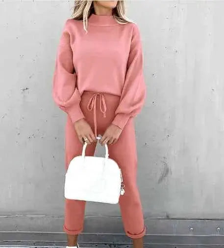 Women Fleece Lined Tracksuit Set High Collar Hoodie Sweatshirt Jogger Winter Sportswear TeenStylo