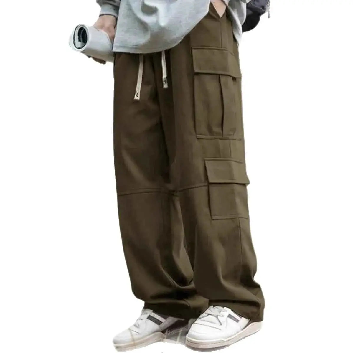 Men Cargo Pants With Patch Pockets Multi Pocket Outdoor Utility Baggy Work Urban Trousers