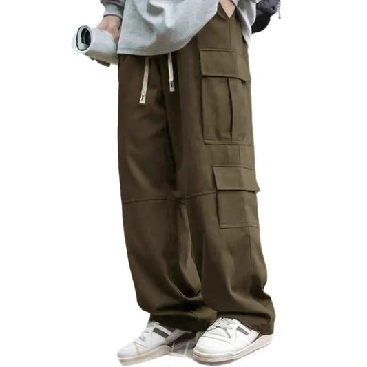 Men Cargo Pants With Patch Pockets Multi Pocket Outdoor Utility Baggy Work Urban Trousers