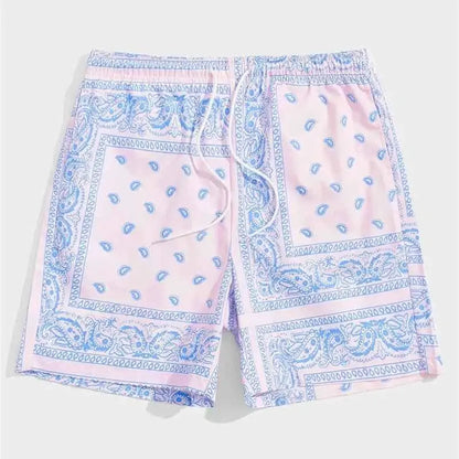 Mens Classic Perris Pattern Beach Shorts With Drawstring Board Shorts For Hawaii Vacation Swim Trunks