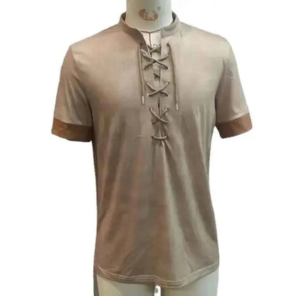 Men's Oversized T Shirt Summer Vintage Casual Lace Up Short Sleeved Tee Business Casual Soft Y2K Top