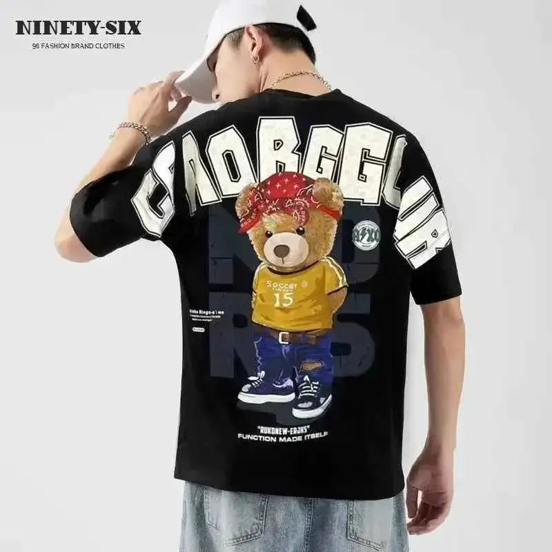 Men's Summer Cotton Tee Black Bear Graphic Japan Style | TeenStylo — TeenStylo
