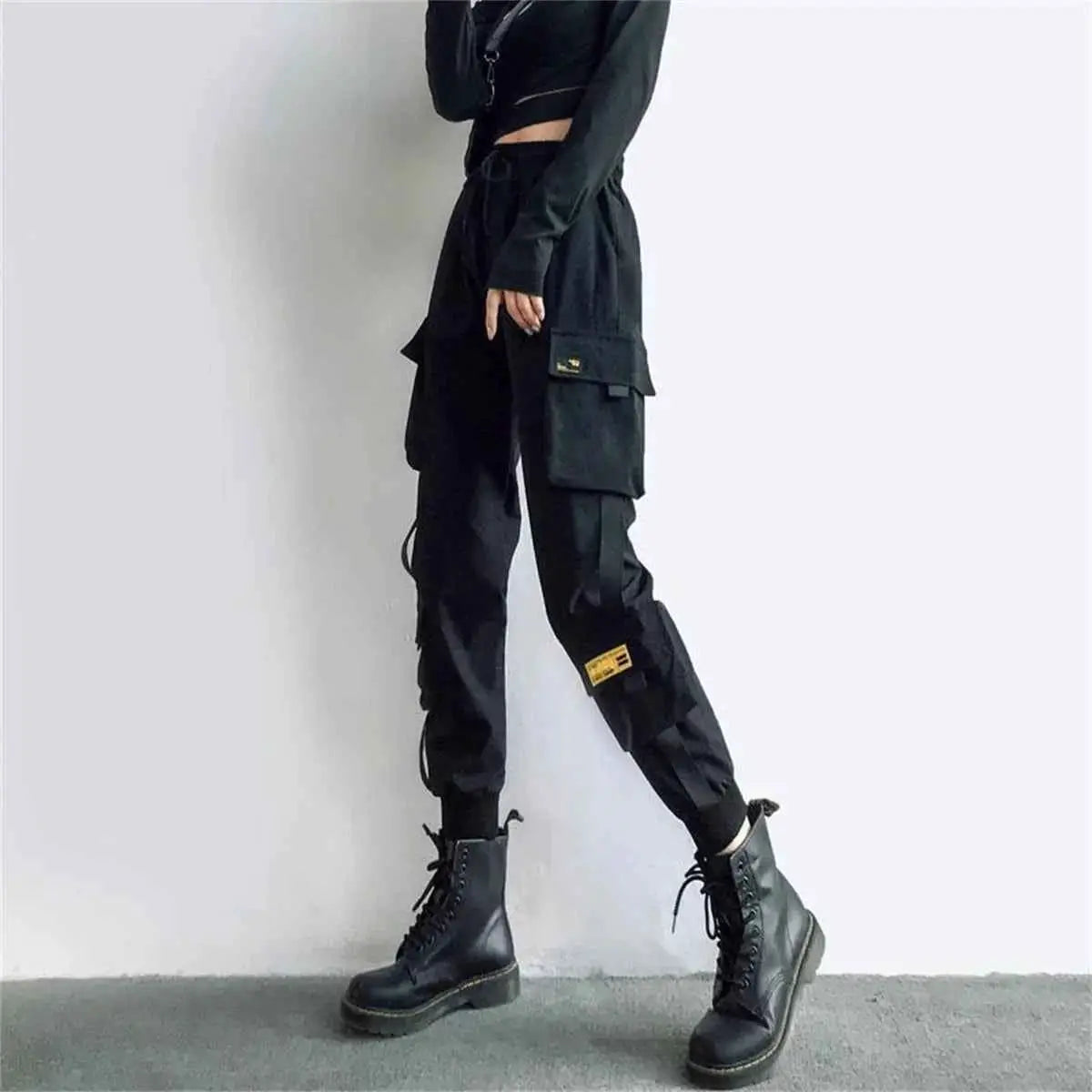 Black Cargo Pants Women High Waist Joggers Streetwear Trousers Hip Hop Korean Punk Casual Capris