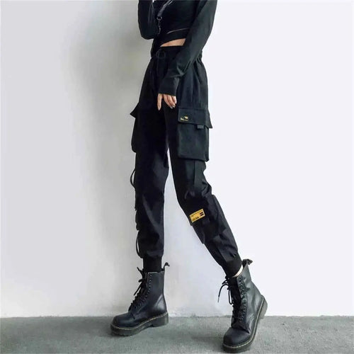 Black Cargo Pants Women High Waist Joggers Streetwear Trousers Hip Hop Korean Punk Casual Capris