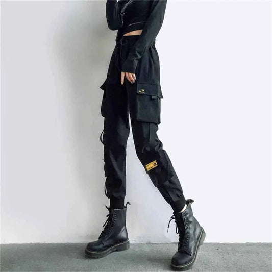 Black Cargo Pants Women High Waist Joggers Streetwear Trousers Hip Hop Korean Punk Casual Capris