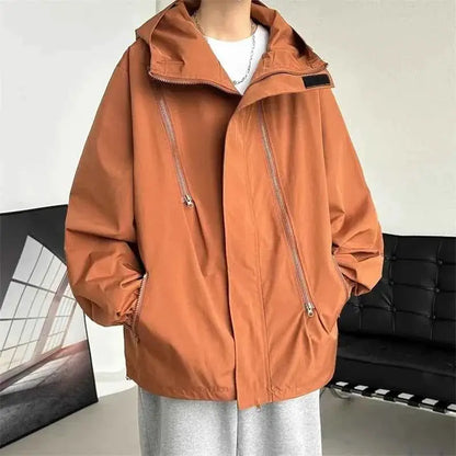 Mens Hooded Jacket Bomber Windbreaker Zipper Coat For Spring And Autumn Loose Cargo Casual Sportswear