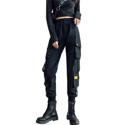 Black Cargo Pants Women High Waist Joggers Streetwear Trousers Hip Hop Korean Punk Casual Capris