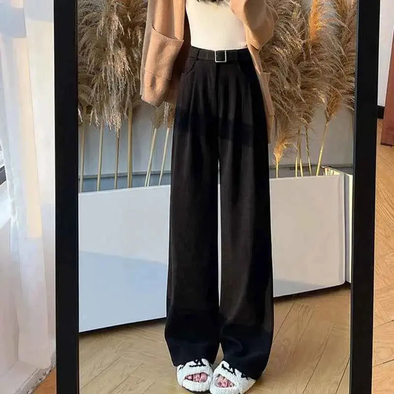 Corduroy High Waist Wide Leg Pants for Women Autumn Winter Casual Trousers Straight Leg New