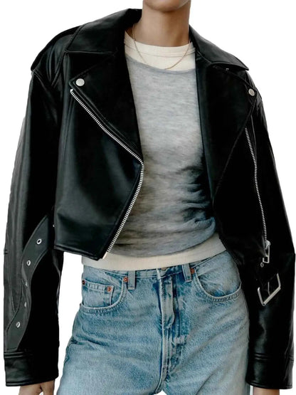 Fitaylor Women Faux PU Leather Jacket With Lapel Zipper Short Motorcycle Style Coat For Casual High Street Fashion
