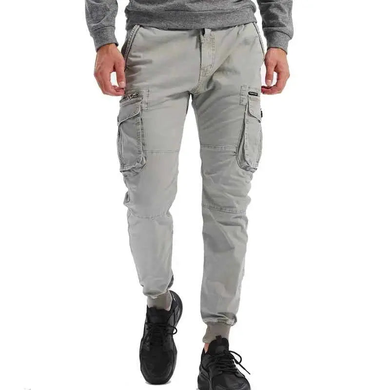 New Cotton Men Cargo Pants Multi Pocket Tactical Joggers Khaki Black Gray Casual Work Wear