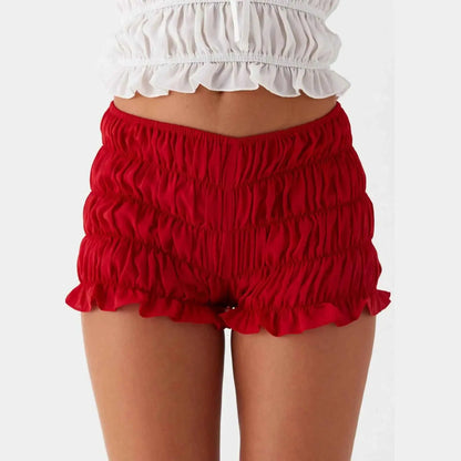 Women Kawaii Cute Ruffles Y2K Shorts Smocked Ruched Booty Bloomers Frilly Micro Lolita Bottoms Pettipants Sleepwear