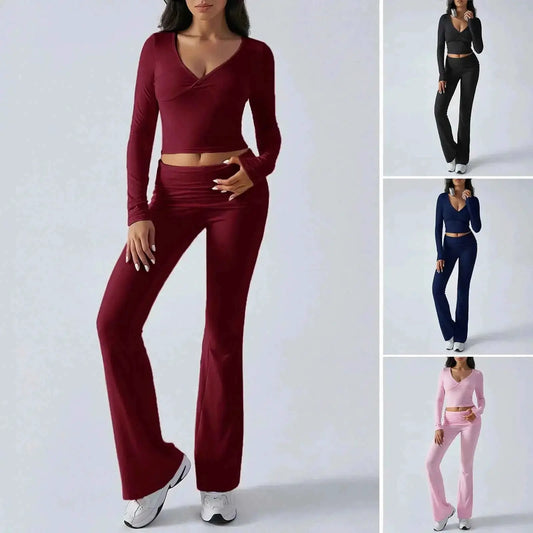 Women's Casual Sporty Knitted Sleeve Top And Long Pants Two Piece Outfit | TeenStylo — TeenStylo