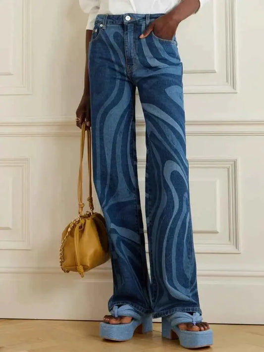 Women High Waist Wide Leg Denim Jeans Trousers Shiny Straight Long Pants Casual 2025 Autumn Winter