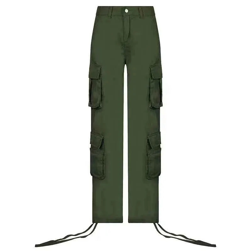 Women Denim Cargo Jeans With Button Pockets Straight Leg Y2K Mid Waist Casual Streetwear Trousers