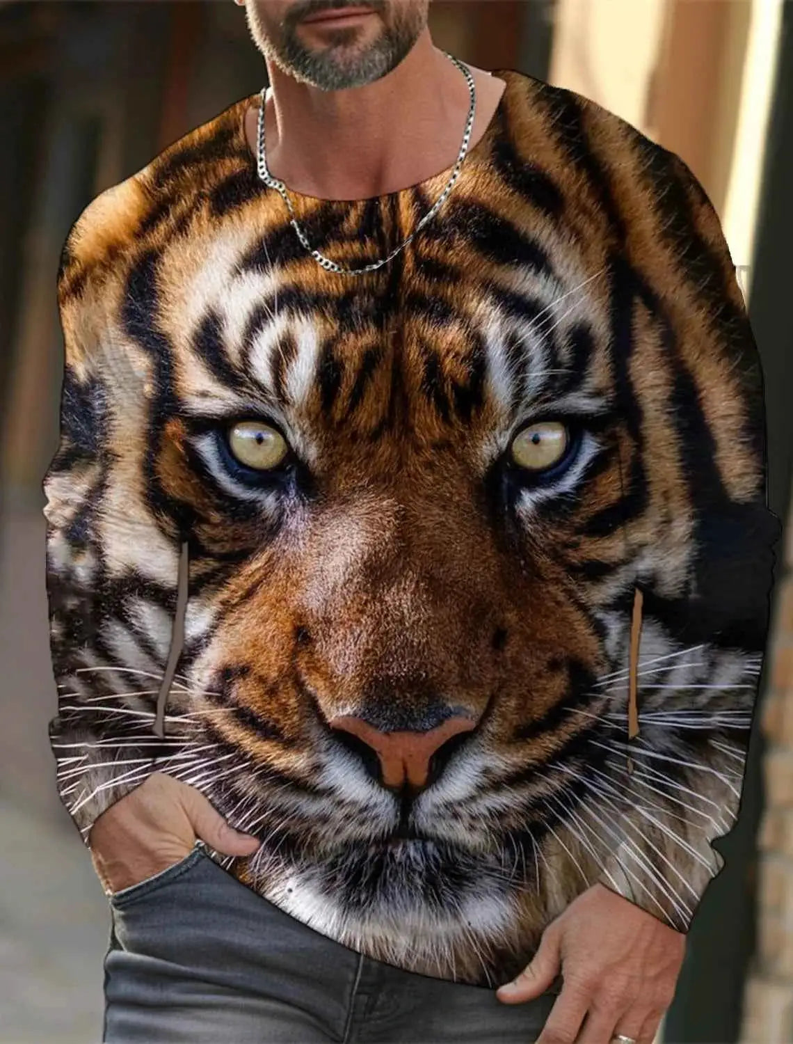 Tiger Graphic Men's Long Sleeve T Shirt 3D Full Printing Streetwear Casual O Neck Top Polyester Fashion