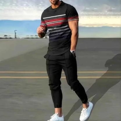 2024 Hot Selling Mens Two Piece Sports Jogging Set With 3D Printed Summer Casual Short Sleeve T Shirt And Pants