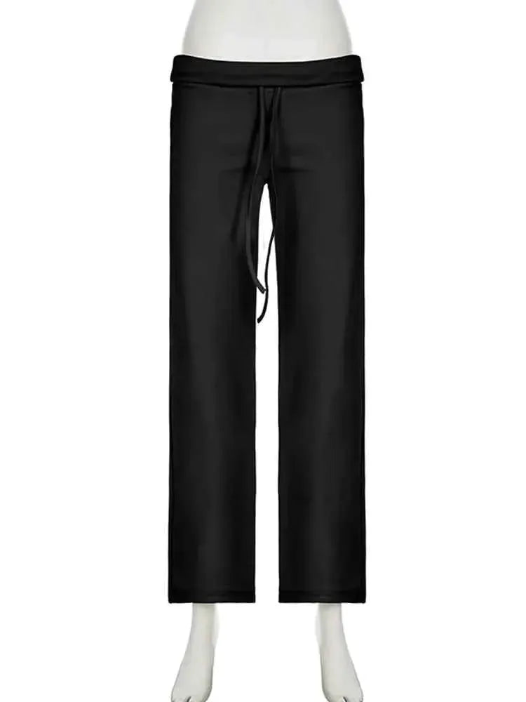 Women's Casual Solid Drawstring Floor Length Mid Waist Straight Leg Pants | TeenStylo — TeenStylo