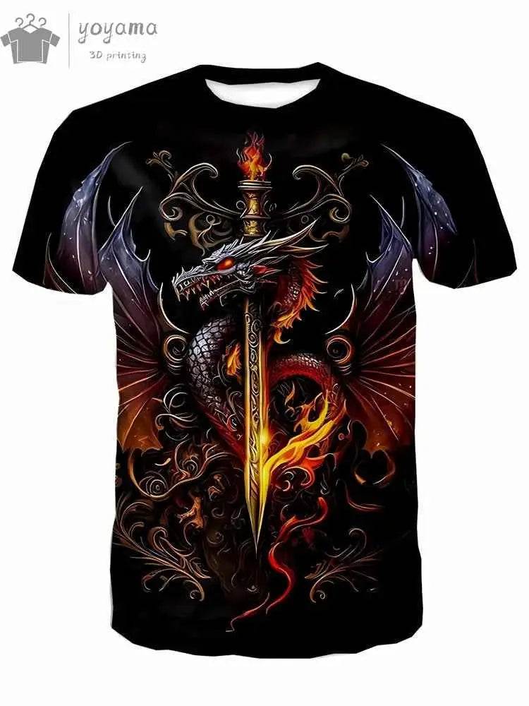 Dragon Graphic T Shirt For Men Short Sleeve Tee Funny Dragon Print Summer Clothing Personalized