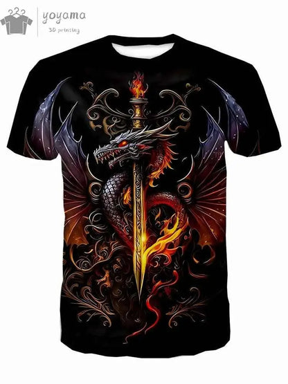 Dragon Graphic T Shirt For Men Short Sleeve Tee Funny Dragon Print Summer Clothing Personalized