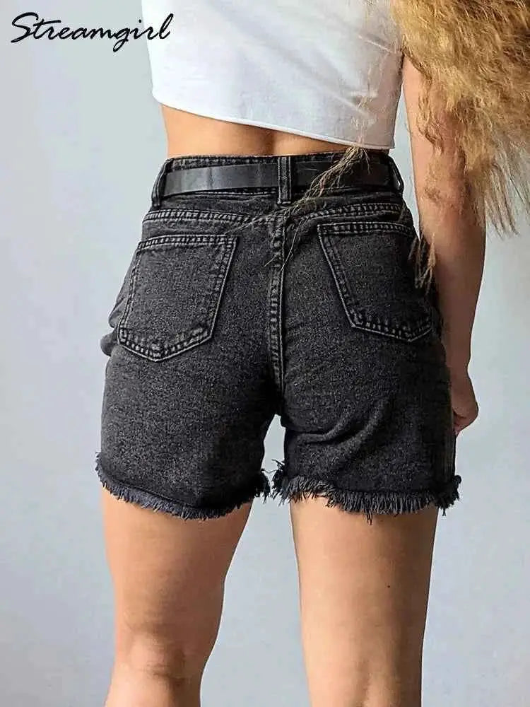 Streamgirl Blue Denim Shorts Women High Waisted Casual Chic Loose Fit Summer 2025 Femme