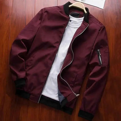 Mens Slim Fit Baseball Style Bomber Jacket Windbreaker With Zip Long Sleeve Outerwear Brand Clothing