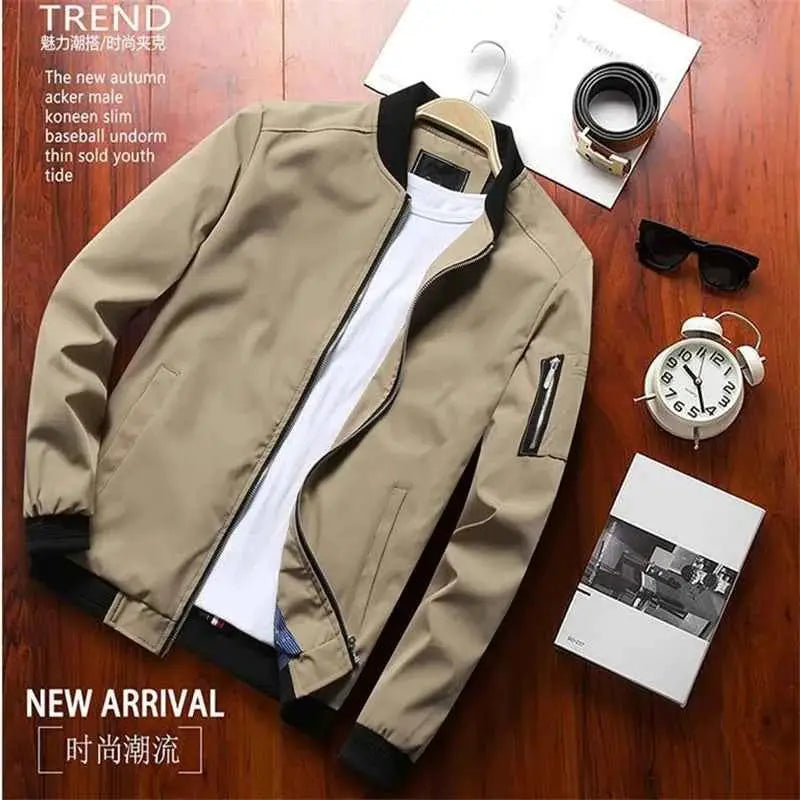 Mens Slim Fit Baseball Style Bomber Jacket Windbreaker With Zip Long Sleeve Outerwear Brand Clothing