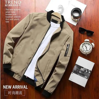 Mens Slim Fit Baseball Style Bomber Jacket Windbreaker With Zip Long Sleeve Outerwear Brand Clothing