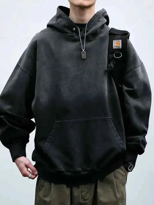 Mens Heavyweight Cotton Hoodie Oversized Streetwear Pullover Garment Dyed Washed Ombre High Quality Sweatshirt