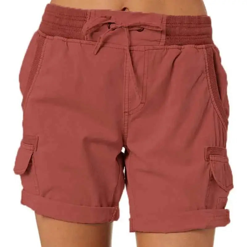Womens Cargo Shorts High Waisted Elastic Waist Cotton Blend Casual Summer Bottoms Lightweight Breathable Everyday Wear