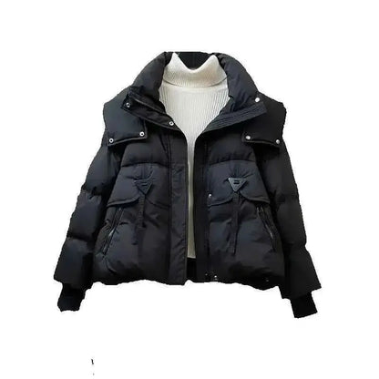Hooded Short Solid Color Down Cotton Padded Jacket For Teens By TeenStylo Warm Lightweight Outdoor Coat