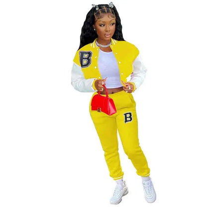 CM YAYA Letter B Baseball Womens Tracksuit Two Piece Jacket And Sweatpants Set Outfit