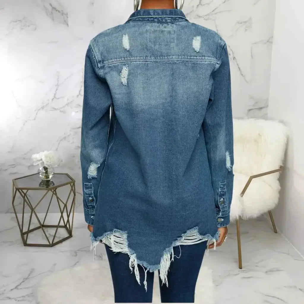 Women Denim Jackets Ripped Vintage Casual Long Sleeve Spring Summer 2024 Streetwear Chic Coat