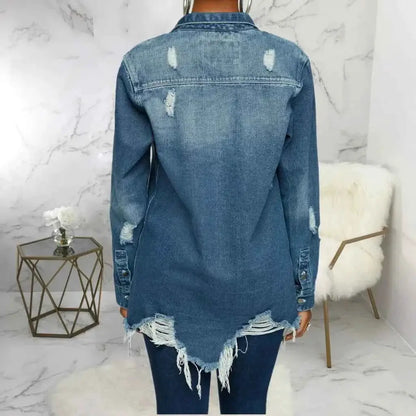 Women Denim Jackets Ripped Vintage Casual Long Sleeve Spring Summer 2024 Streetwear Chic Coat
