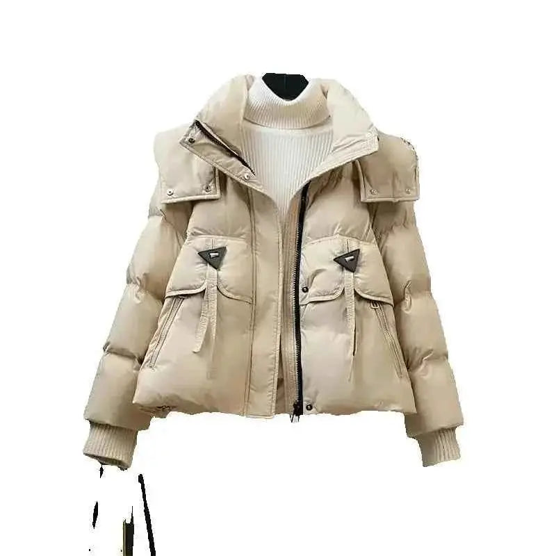 Hooded Short Solid Color Down Cotton Padded Jacket For Teens By TeenStylo Warm Lightweight Outdoor Coat