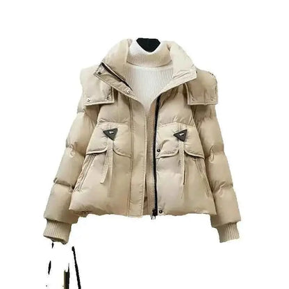 Hooded Short Solid Color Down Cotton Padded Jacket For Teens By TeenStylo Warm Lightweight Outdoor Coat