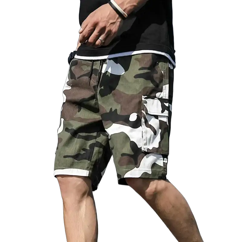 Men's Camouflage Cargo Shorts With Drawstring And Multi Pockets For Casual Outdoor Fashion In Multiple Colors