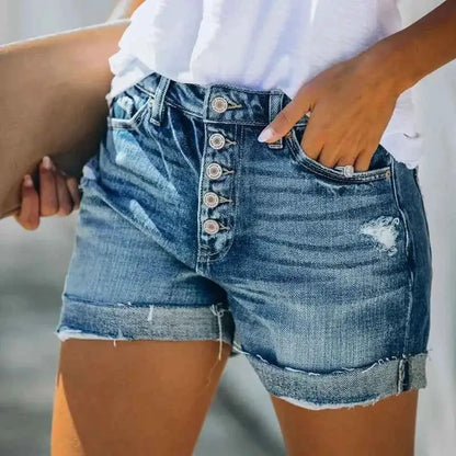 High Waist Crimped Denim Shorts For Women Ripped Jeans Summer Fashion Casual Vintage Streetwear Push Up