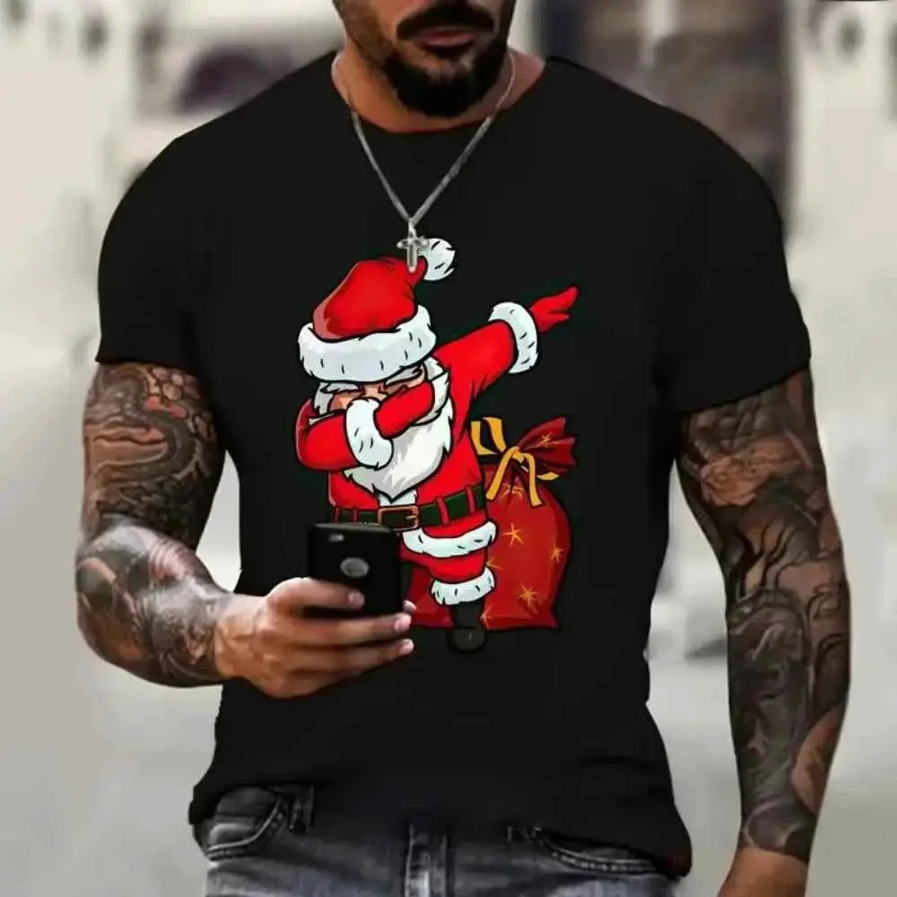Christmas Santa Claus 3D Print T Shirt For Men Casual Short Sleeve O Neck Oversized Tee