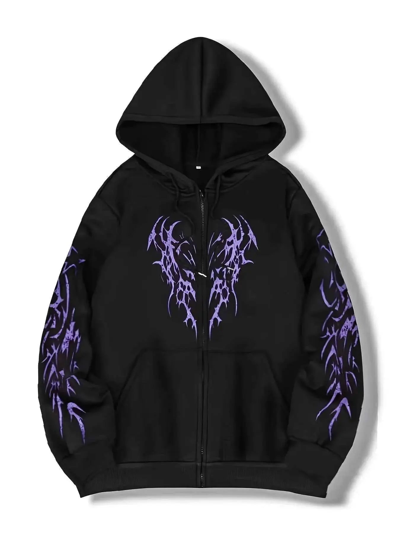 New Hooded Zip Up Hoodie Unisex Winter 100 Percent Cotton Gothic Print Vintage Fleece Sweatshirt Y2K Oversized