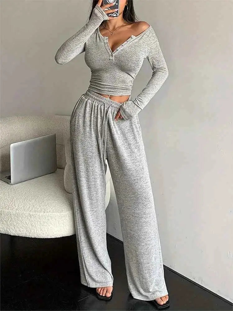 Aynaray 2025 Women Winter Spring Solid Sweatsuit Set Two Piece Tracksuit Pant Set For Women