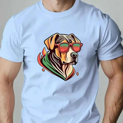 Men's Colorful Puppy Pattern Graphic Tee Breathable Oversized Summer Round Neck Hip Hop Style Premium Quality Cotton