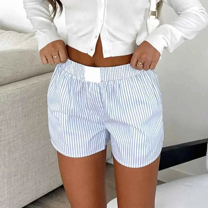 Womens Y2K Elastic Waisted Striped Shorts Pyjamas Bottoms Loungewear Summer Beach Wide Leg Boxers Boyshorts