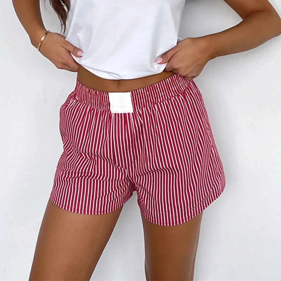 Womens Y2K Elastic Waisted Striped Shorts Pyjamas Bottoms Loungewear Summer Beach Wide Leg Boxers Boyshorts